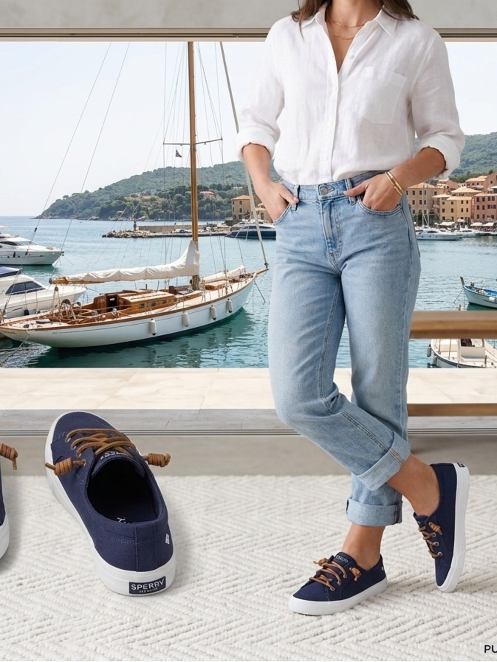 Sperry Top Siders navy with leather strings. - Picture 2 of 6